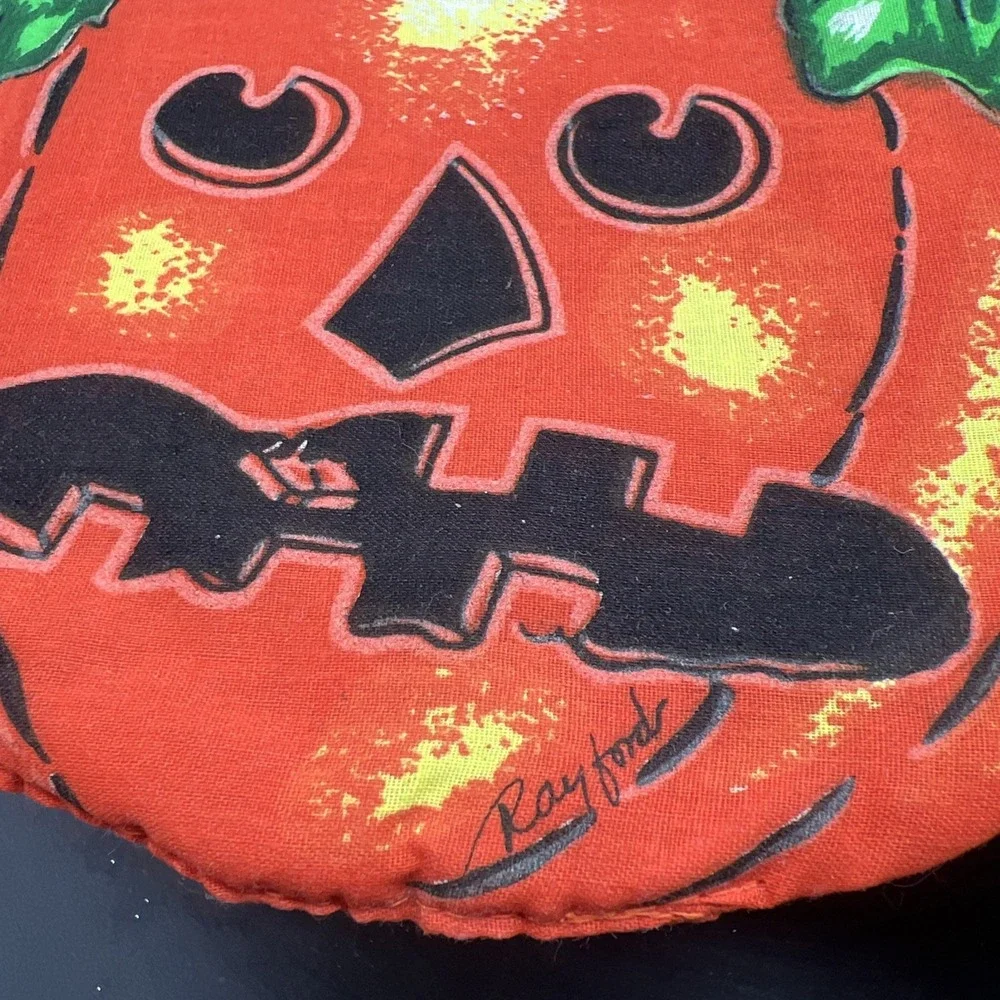 2 VTG Rayford Decorative Halloween Jack O'Lantern Black Cat Pot Holder/Hot Pad